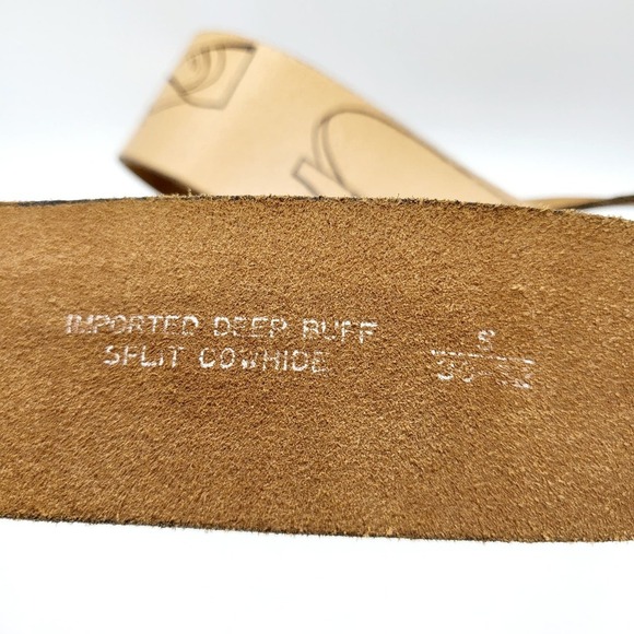 Tan Imported Deep Buff Split Cowhide Large Buckle Belt Size SM 30-32 Unbranded - Picture 5 of 5